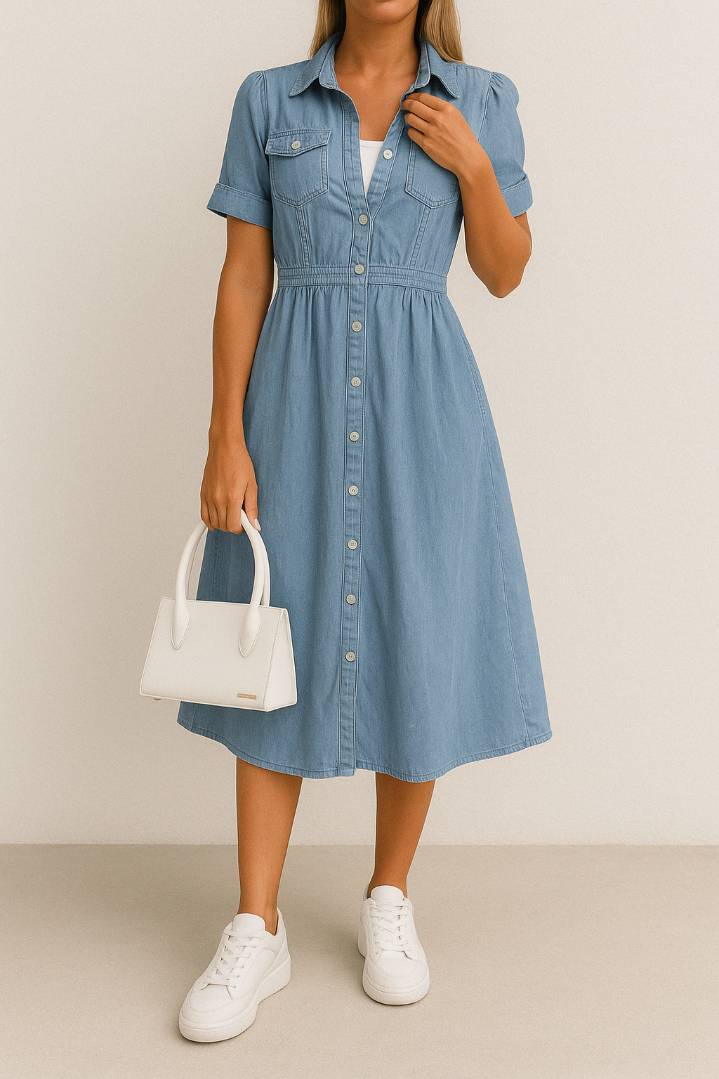 Denim Midi Jurk – Tijdloze Spijkerjurk voor Vrouwen met Comfortabele Pasvorm