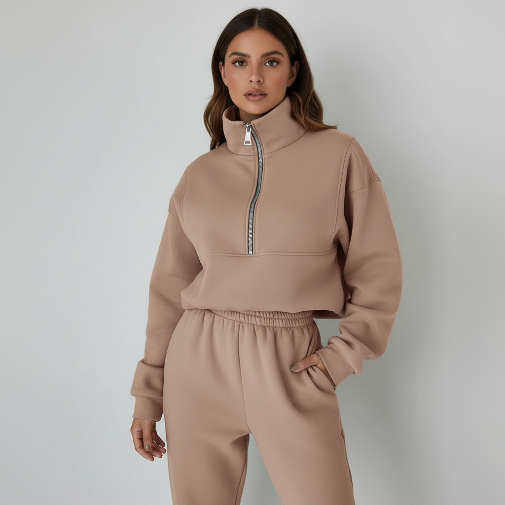 Senta Sportset Dames in regular fit featuring a stylish half-zip sweater and comfortable casual pants, perfect for activewear or lounging. - 1