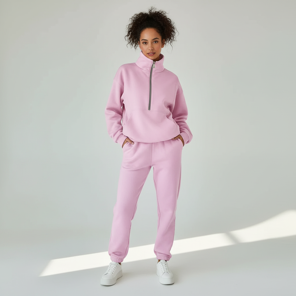 Senta Sportset Dames in regular fit featuring a stylish half-zip sweater and comfortable casual pants, perfect for activewear or lounging. - 3