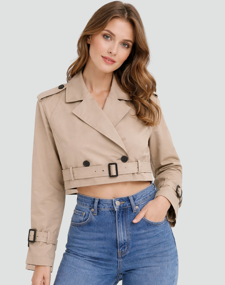 Korte Trenchcoat voor dames, gemaakt van comfortabel katoen, perfect voor het tussenseizoen. - 1