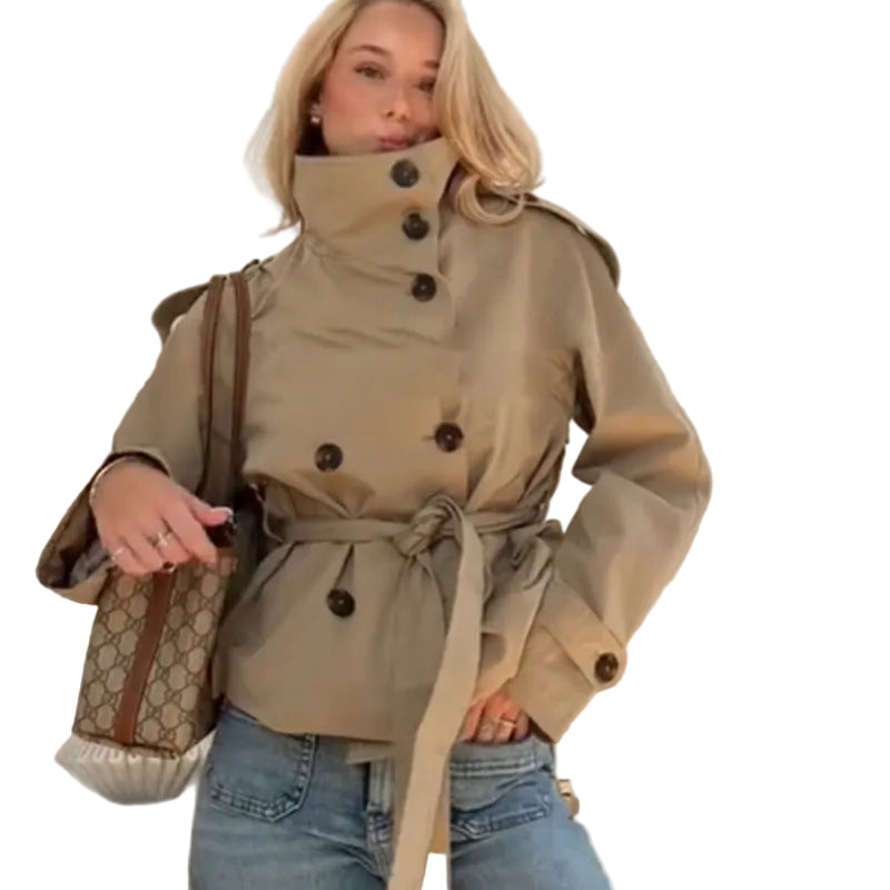 Dames Trenchcoat in zwart met een getailleerd ontwerp en stijlvolle kraag, perfect voor een elegante look in elke gelegenheid. - 1