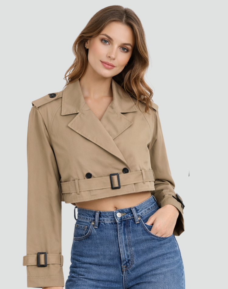 Dames Trenchcoat in cotton with a short fit, featuring a stylish design perfect for any season. - 3