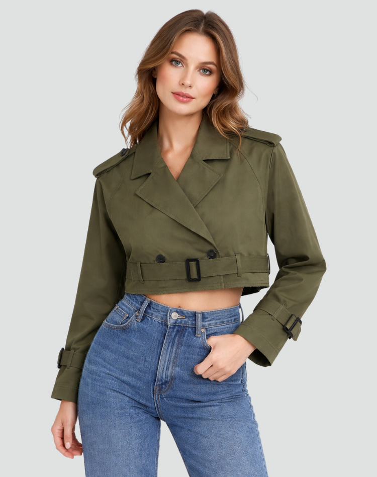 Dames Trenchcoat in cotton with a short fit, featuring a stylish design perfect for any season. - 4
