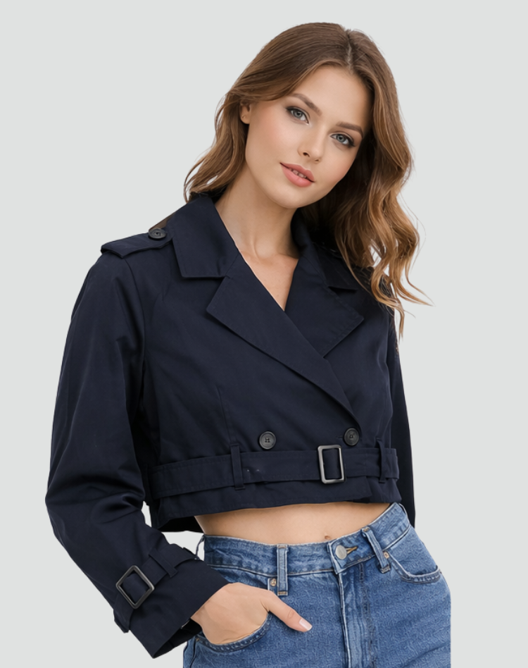 Dames Trenchcoat in cotton with a short fit, featuring a stylish design perfect for any season. - 5