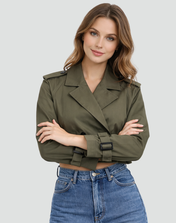 Dames Trenchcoat in cotton with a short fit, featuring a stylish design perfect for any season. - 6