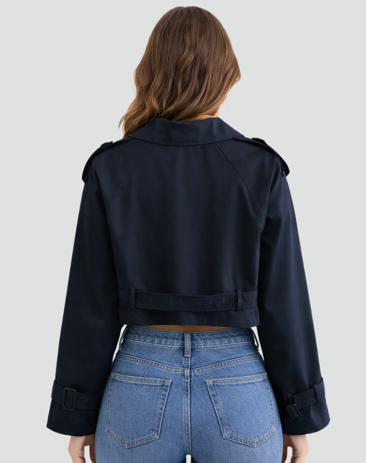 Dames Trenchcoat in cotton with a short fit, featuring a stylish design perfect for any season. - 7
