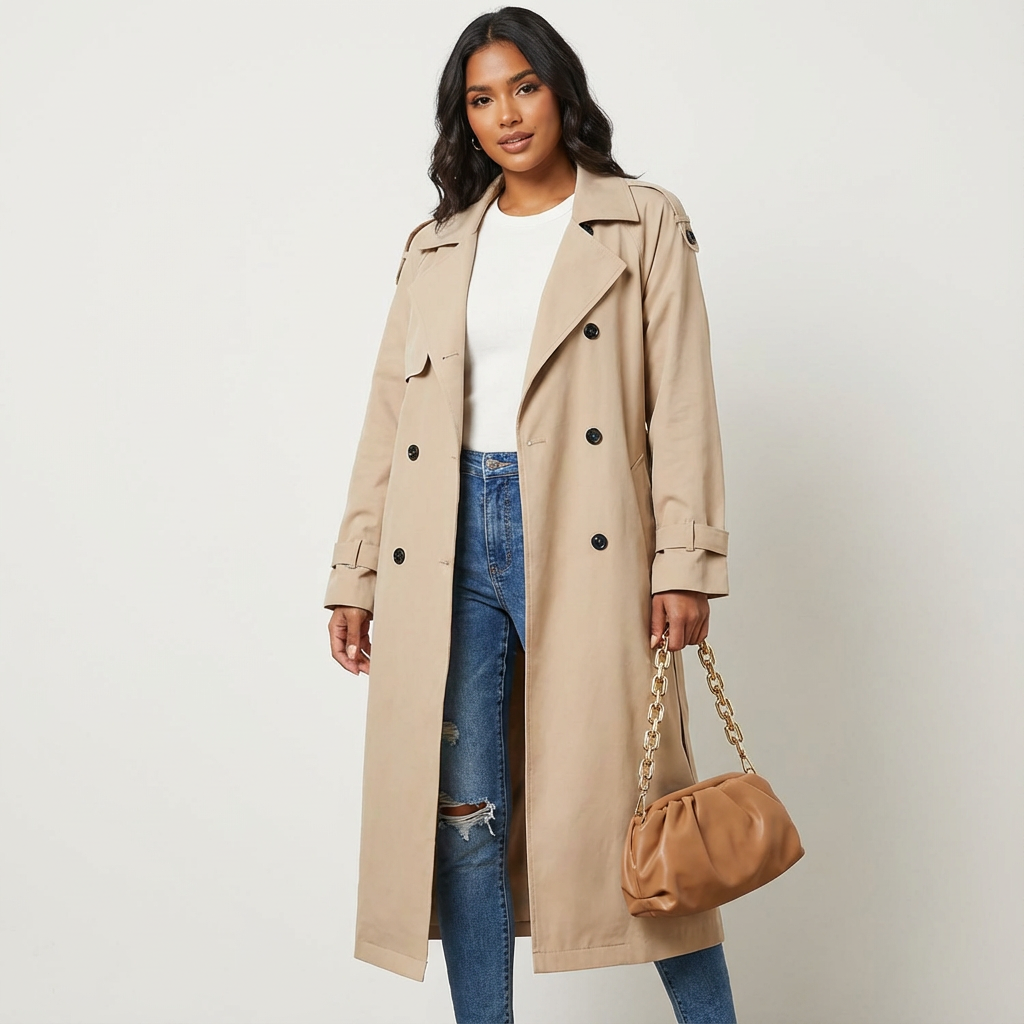 Dames Trenchcoat in lange pasvorm met klassiek design, perfect voor stijlvolle en elegante outfits. - 1