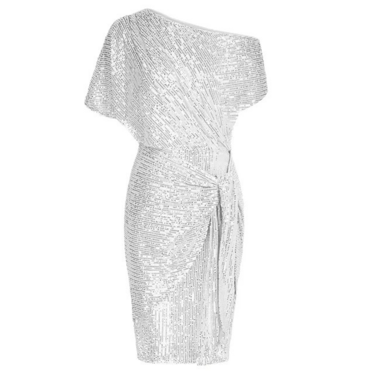 Cocktailjurk voor dames met glitter, één schouder en taille strik, perfect voor feestelijke gelegenheden. - 11