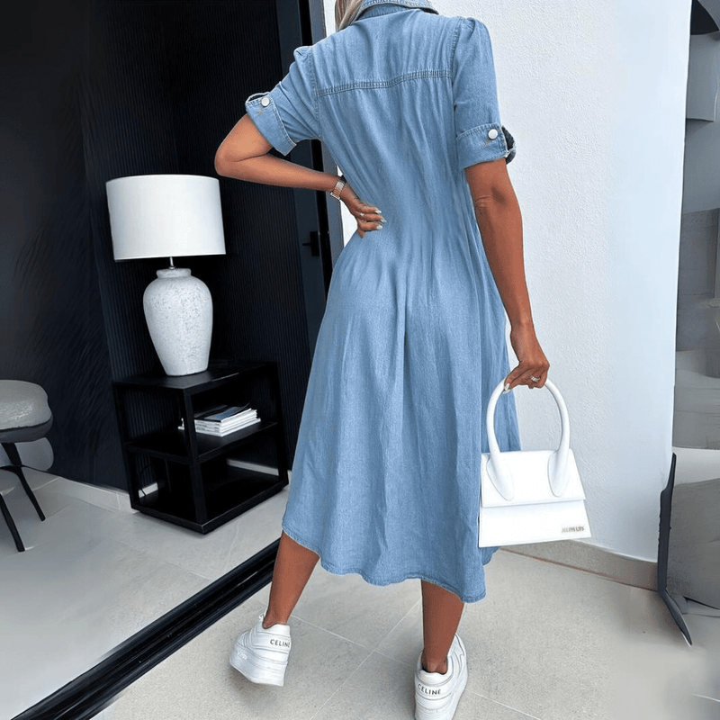Denim Midi Jurk – Tijdloze Spijkerjurk voor Vrouwen met Comfortabele Pasvorm