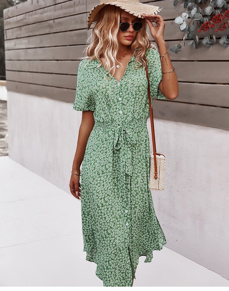 Zomerse Jurk met Taillering en Bloemenprint