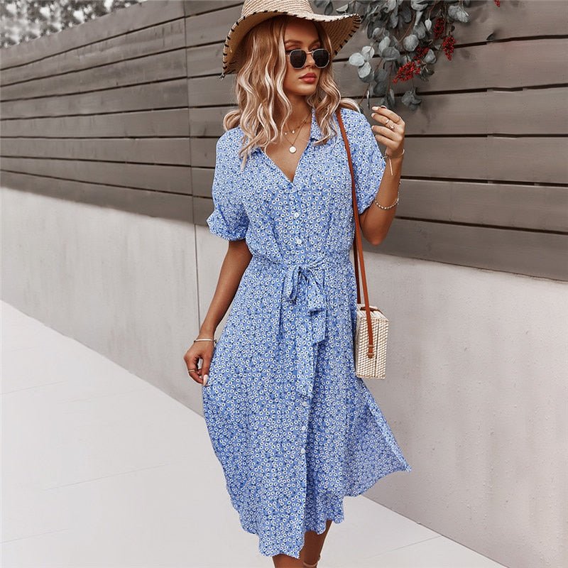 Zomerse Jurk met Taillering en Bloemenprint