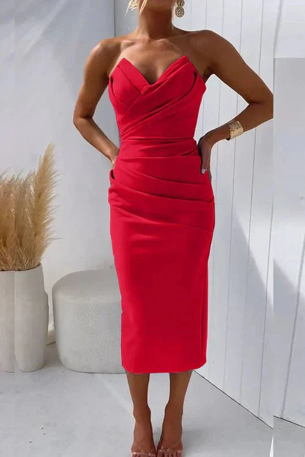 Geplooide Midi Jurk met Tube-Top - Stijlvol & Elegant